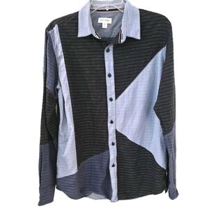 Sun + Stone Men's Leo Asymmetric Patchwork‎ Long-sleeve Button-Up Shirt Size M